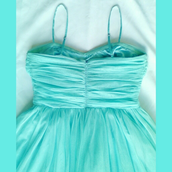 Flowing Aqua Blue Spring Formal Prom Gown Dress - Picture 7 of 8
